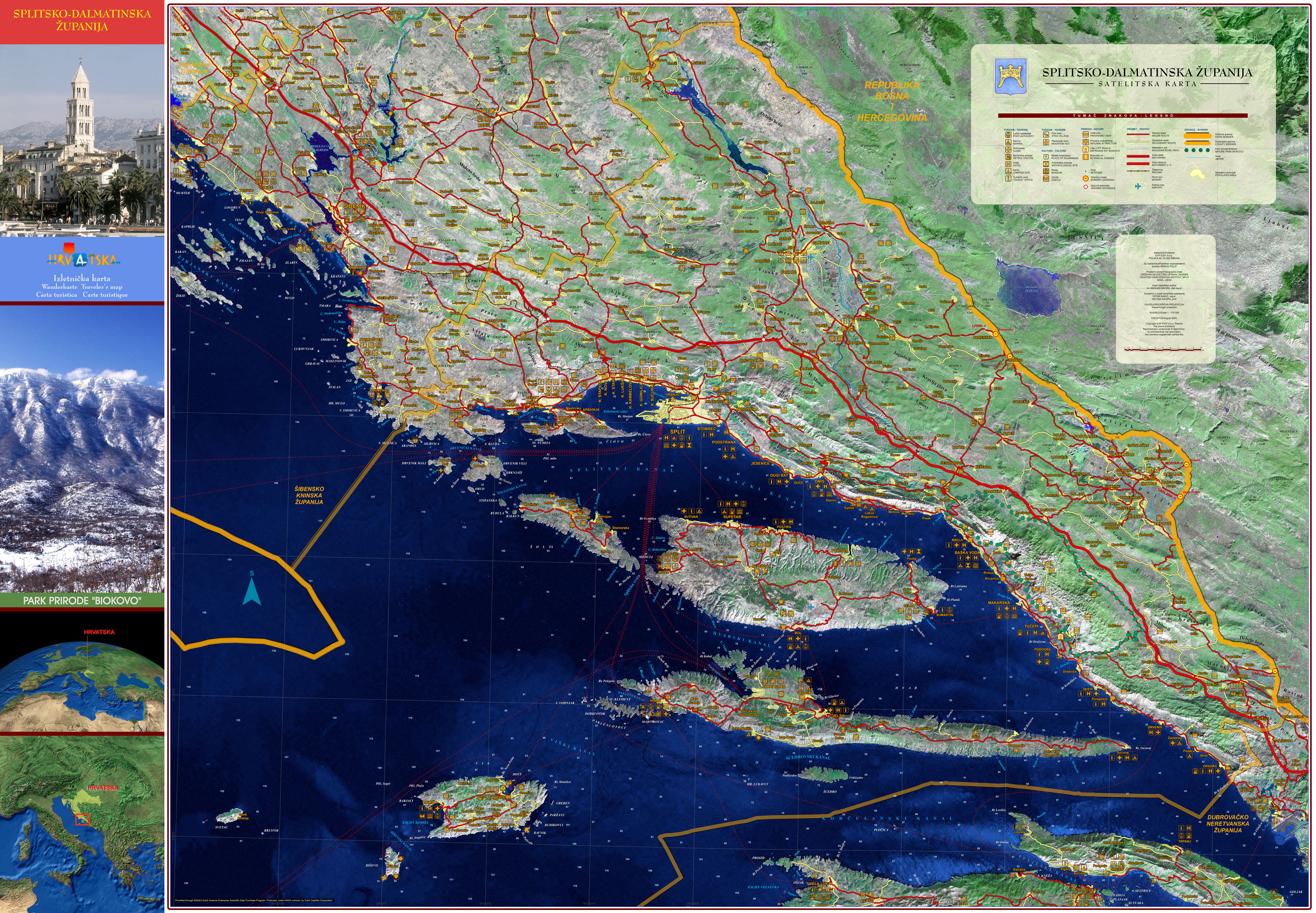 karta splita satelit Satellite map of County of Split Dalmatia karta splita satelit