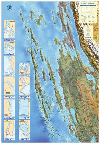 Map of Zadar Archipelago with Marinas - Large format